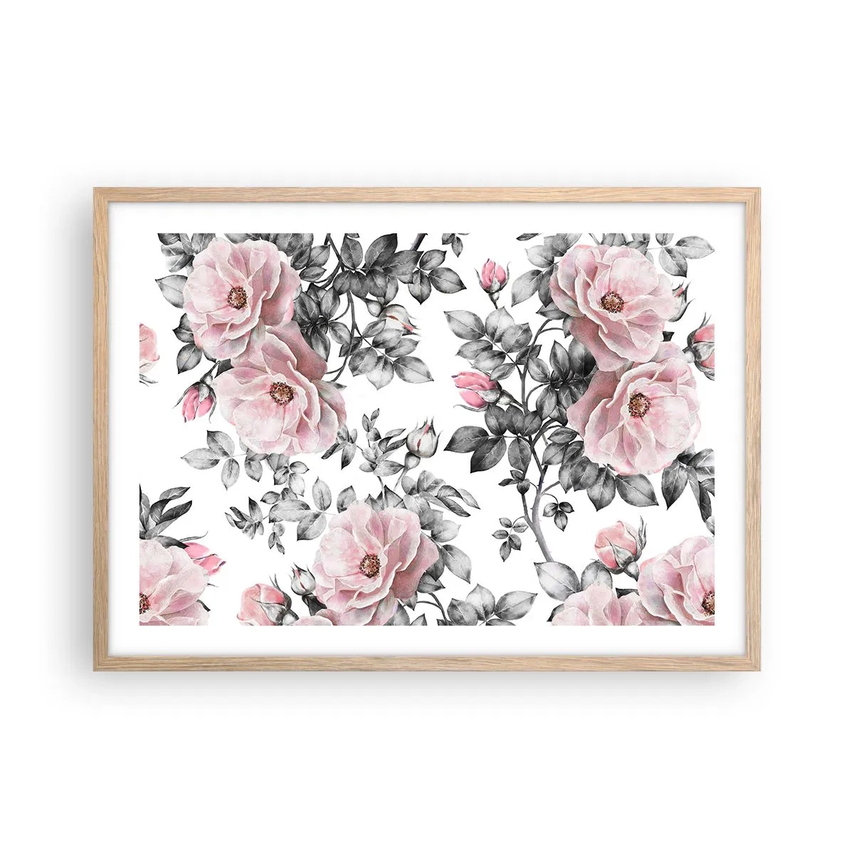 Affisch i ram av ljusek - Tappa sig i rosblommorna - 70x50 cm