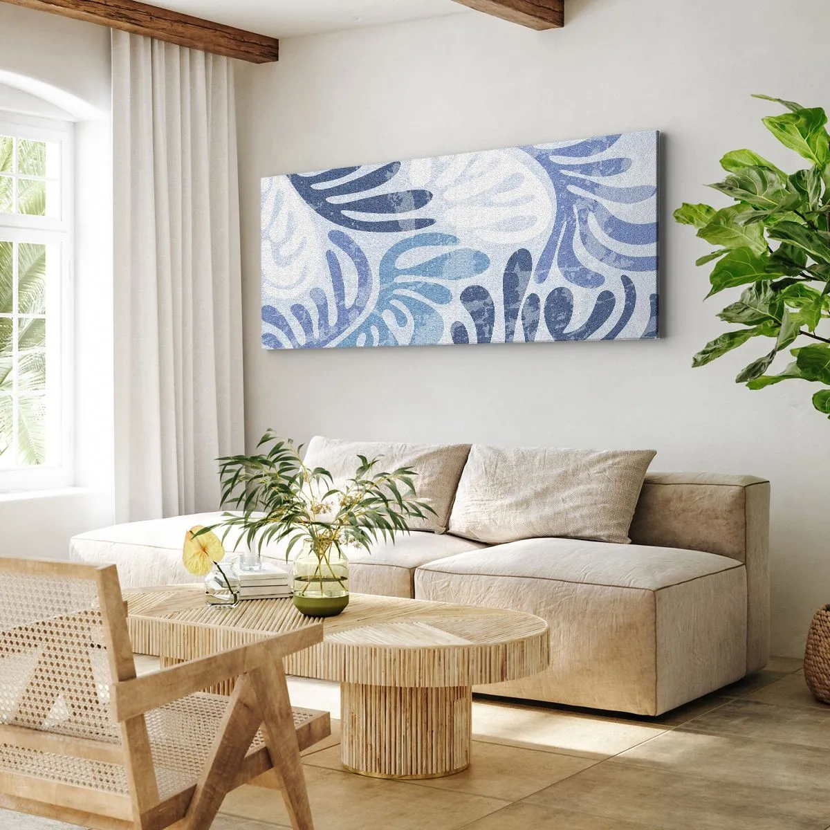 Canvastavla - Bild på duk - Blåa ormbunkar - 100x40 cm
