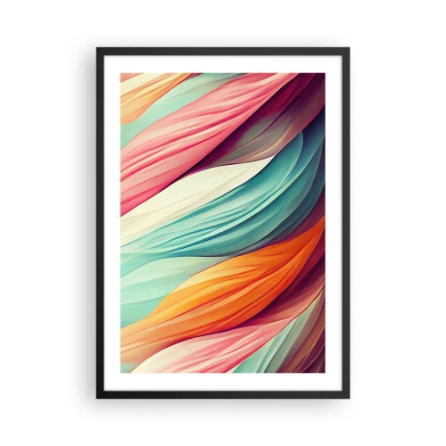 Affisch i svart ram - En abstrakt komposition av vågiga linjer i intensiva färger. - 50x70cm - Regnbågsväv - Modern väggdekoration för vardagsrum och sovrum ARTTOR