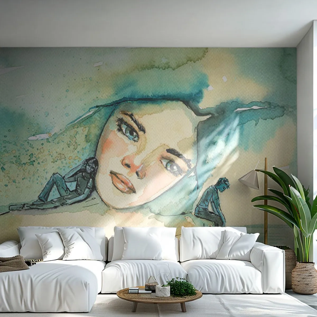 Fototapet Standard Eco - Am I blue? - Abstraktion, Kvinnans ansikte, Målning - 500x350 cm