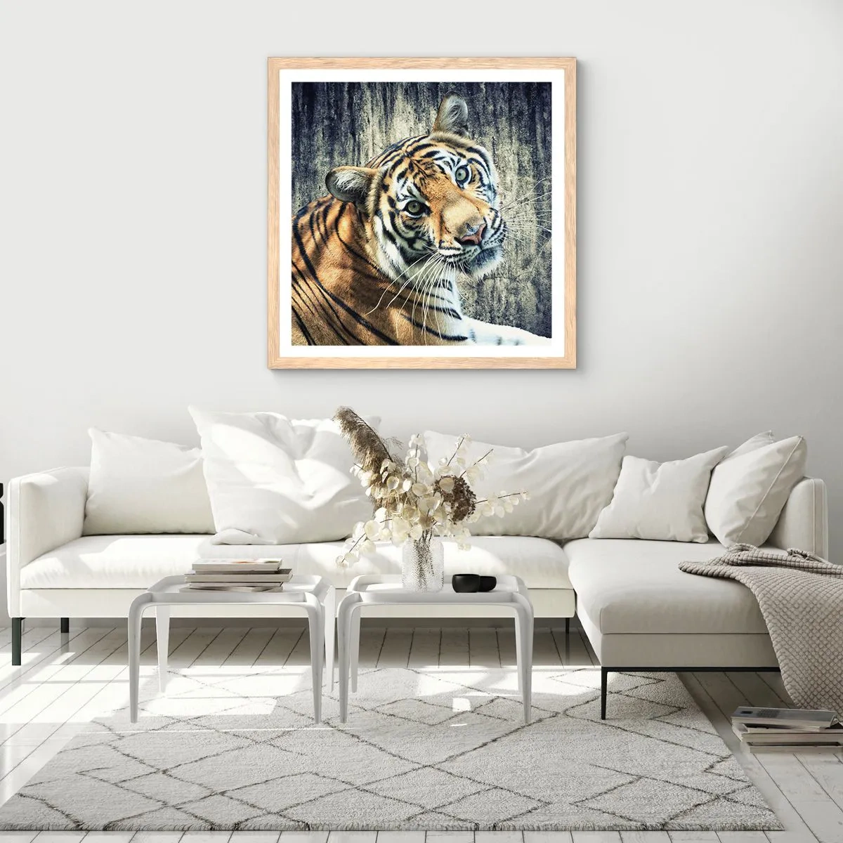 Affisch i ram av ljusek - Porträtt i ljusstrålar - 60x60 cm