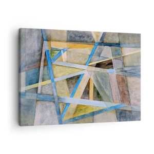 Canvastavla - Bild på duk - Geometrisk komposition med ljusa och blå linjer - 70x50cm - Rakt fram eller diagonalt? - Modern väggdekoration för vardagsrum och sovrum ARTTOR