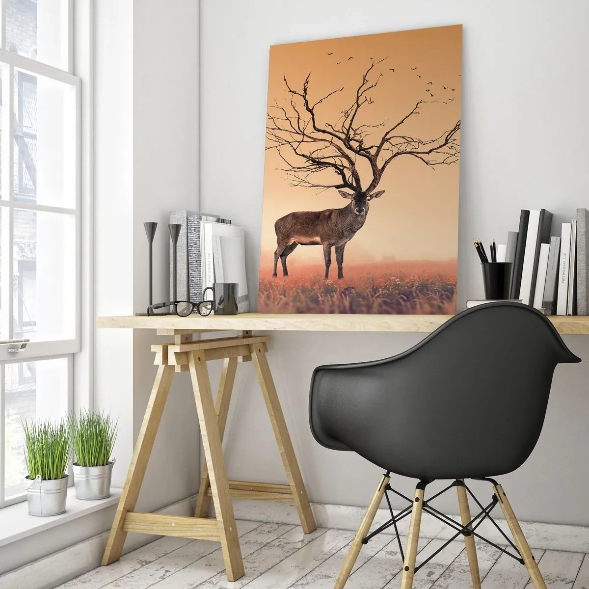 Glastavla - Bild på glas - Urhjort - skogens eviga ande - 50x70 cm