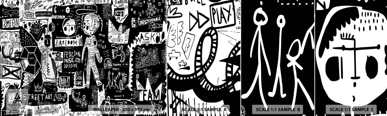 Provbit av självhäftande fototapet Deluxe Sticker - Unga själens rättigheter och glädje - Graffiti, Bit, Modernt mönster - 100x30 cm