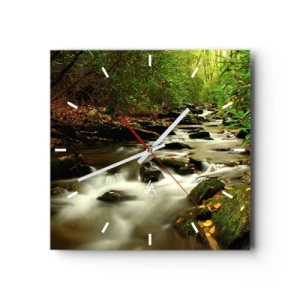 Väggklocka - Klocka på glas - Som flytande silver - 40x40 cm