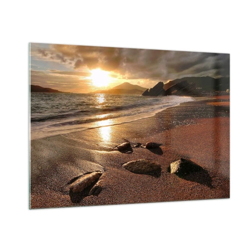 Glastavla - Bild på glas - Följ solen mot kullarna - 100x70 cm
