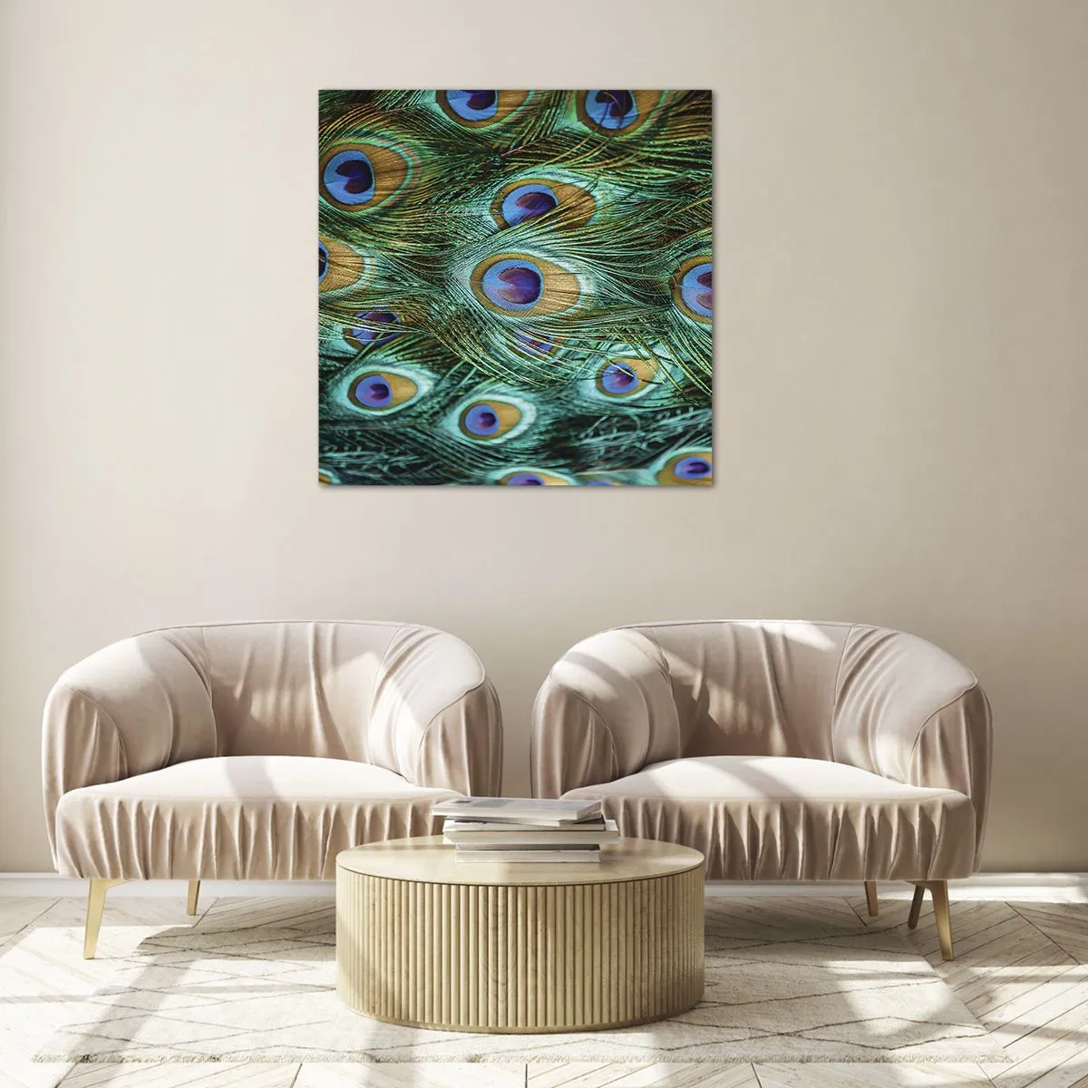 Glastavla - Bild på glas - Påfågels blick - 40x40 cm