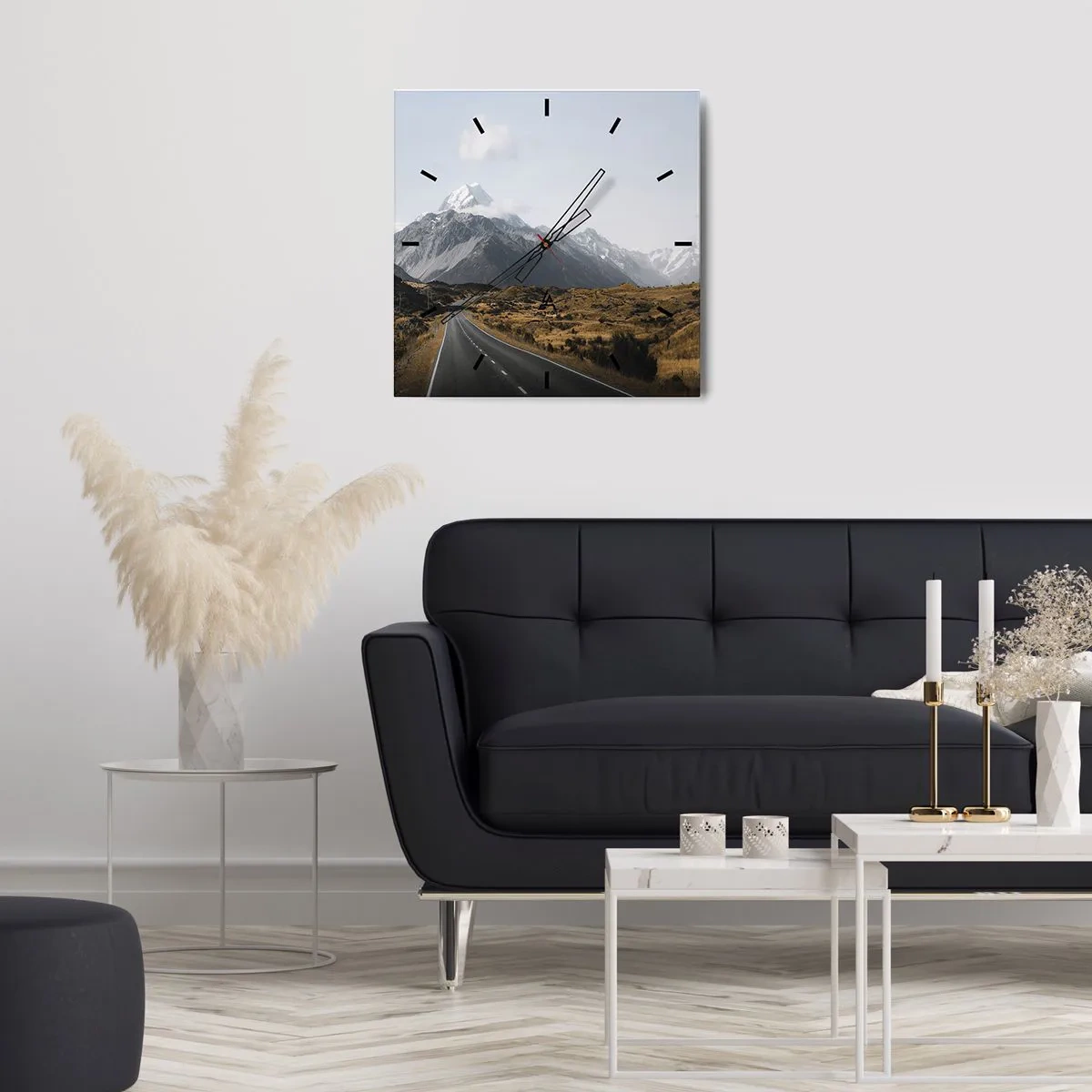 Väggklocka - Klocka på glas - Väg till fjällens hjärta - 40x40 cm