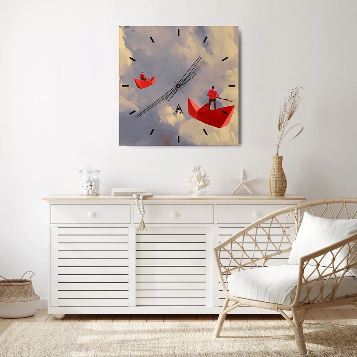 Väggklocka - Klocka på glas - Drömmarnas utflykt - 40x40 cm