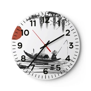 Väggklocka - Klocka på glas - Asiatisk eftermiddag - 30x30 cm