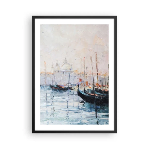 Affisch i svart ram - Venedig med gondoler i impressionistisk måleristil - 50x70cm - Bortom vatten, bortom dimma - Modern väggdekoration för vardagsrum och sovrum ARTTOR