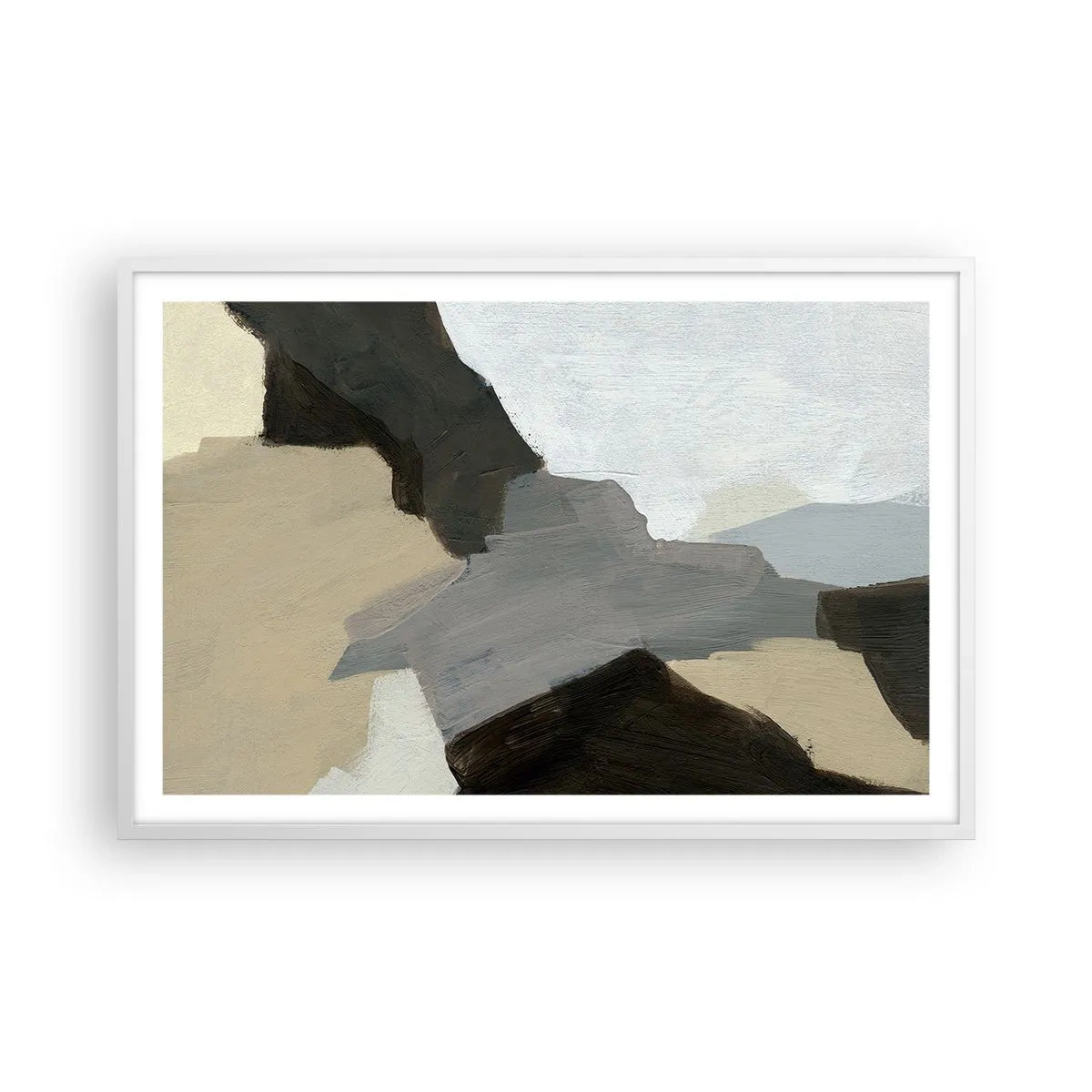 Affisch i vit ram - Abstraktion: avgrening av det gråa - 91x61 cm