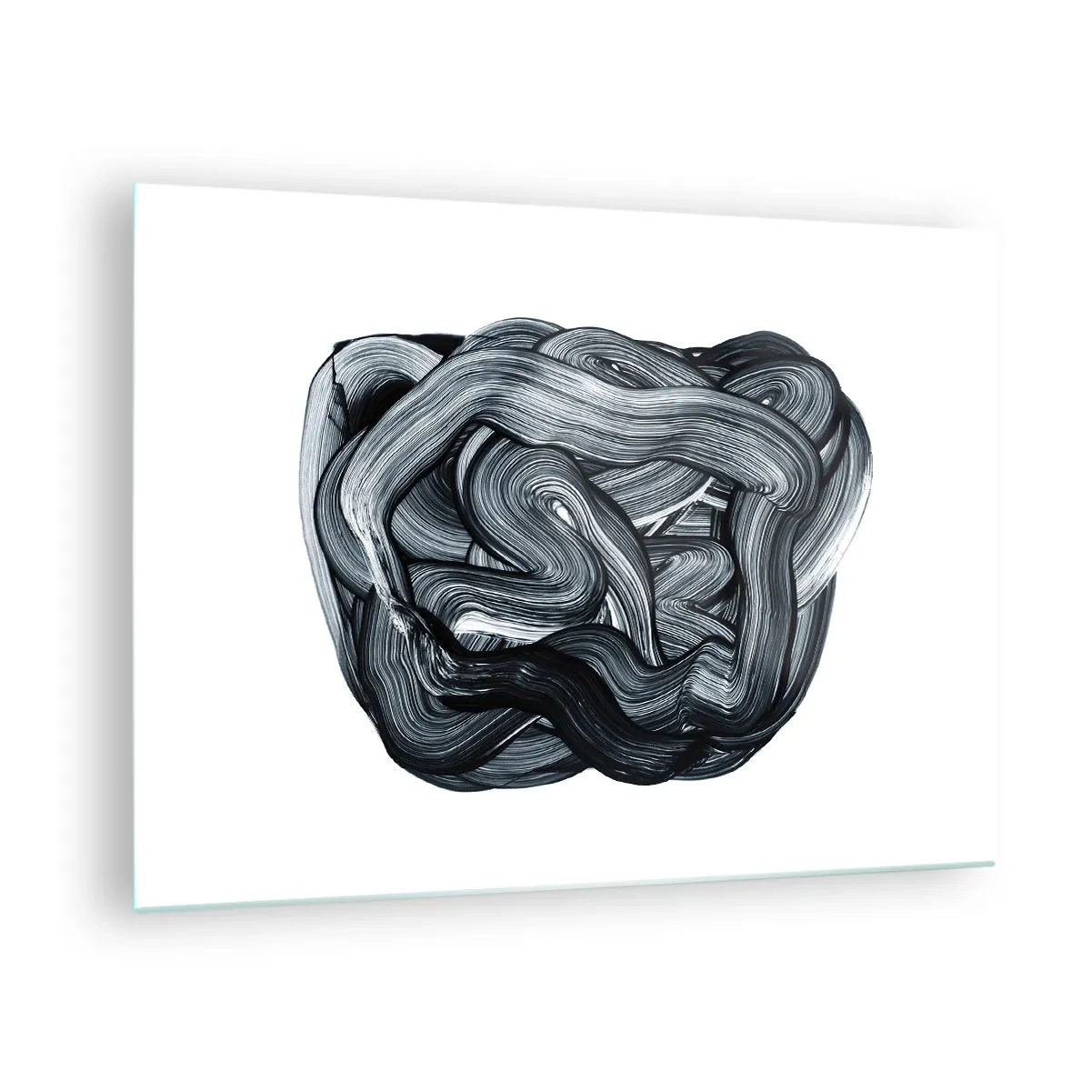 Glastavla - Bild på glas - Svartvit penseldragsabstraktion - 70x50cm - Det är inte så enkelt - Modern väggdekoration för vardagsrum och sovrum ARTTOR