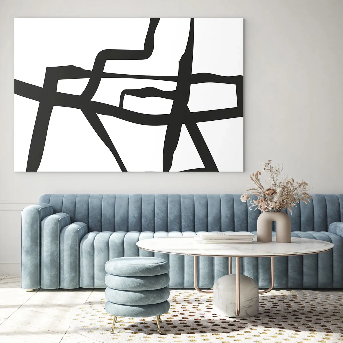 Glastavla - Bild på glas - En abstrakt svartvit struktur som liknar en urban layout. - 70x50cm - Svartvit konstruktion - Modern väggdekoration för vardagsrum och sovrum ARTTOR