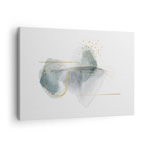 Canvastavla - Bild på duk - En abstrakt komposition i nyanser av turkos och guld. - 70x50cm - Om gråhetens och guldets förhållanden - Modern väggdekoration för vardagsrum och sovrum ARTTOR