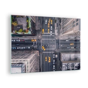 Glastavla - Bild på glas - Flygfoto över en trafikerad korsning i staden - 70x50cm - Enkelt val - Modern väggdekoration för vardagsrum och sovrum ARTTOR