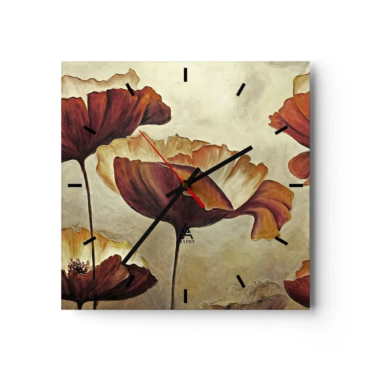 Väggklocka - Klocka på glas - Ängsblommor - 40x40 cm