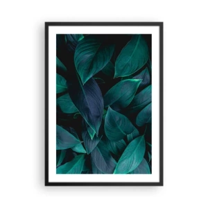 Affisch i svart ram - Mörkgröna blad med subtil bakgrundsbelysning - 50x70cm - Grönskan själv - Modern väggdekoration för vardagsrum och sovrum ARTTOR