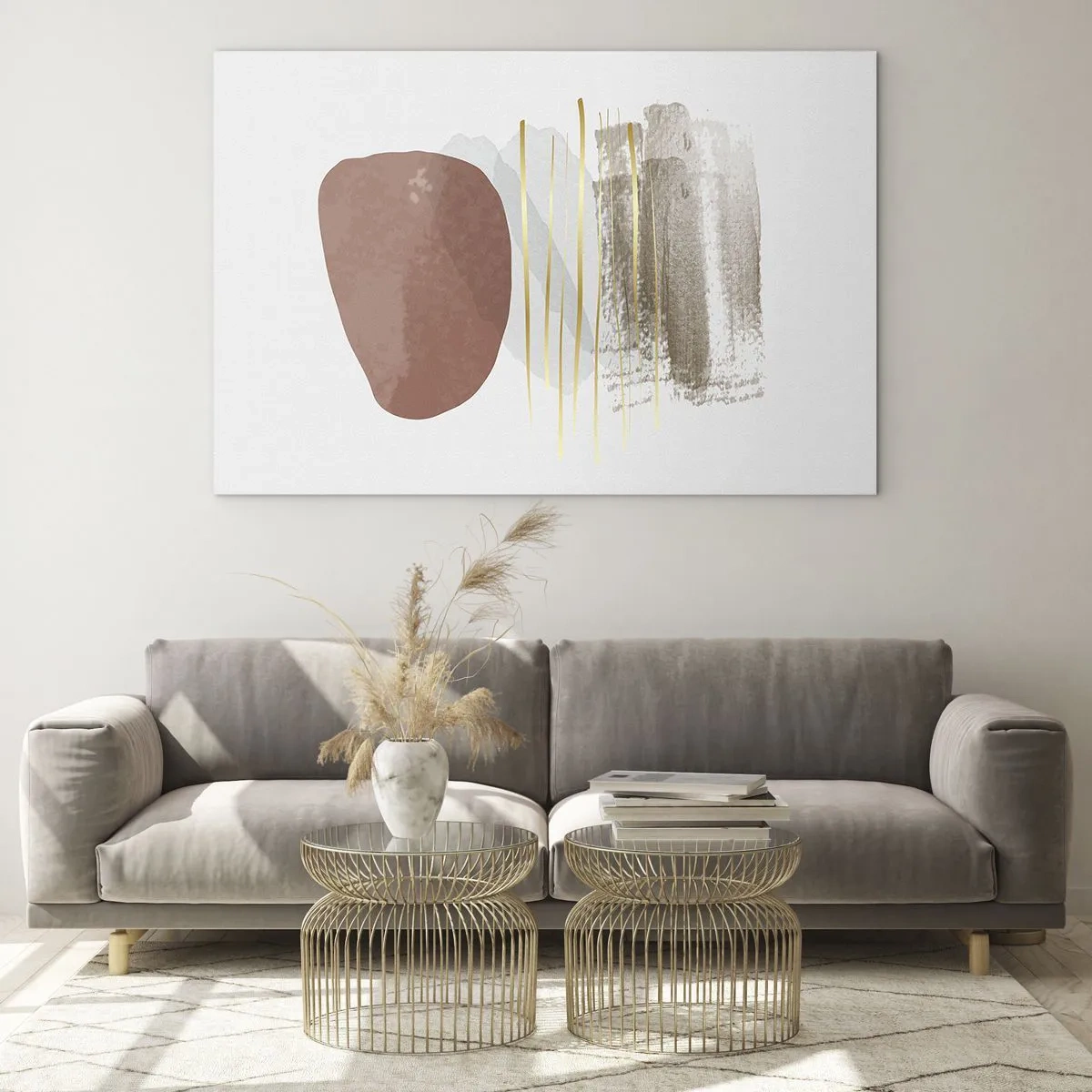 Glastavla - Bild på glas - Minimalistisk abstraktion med beige och bruna former - 70x50cm - Abstrakt pelargång - Modern väggdekoration för vardagsrum och sovrum ARTTOR