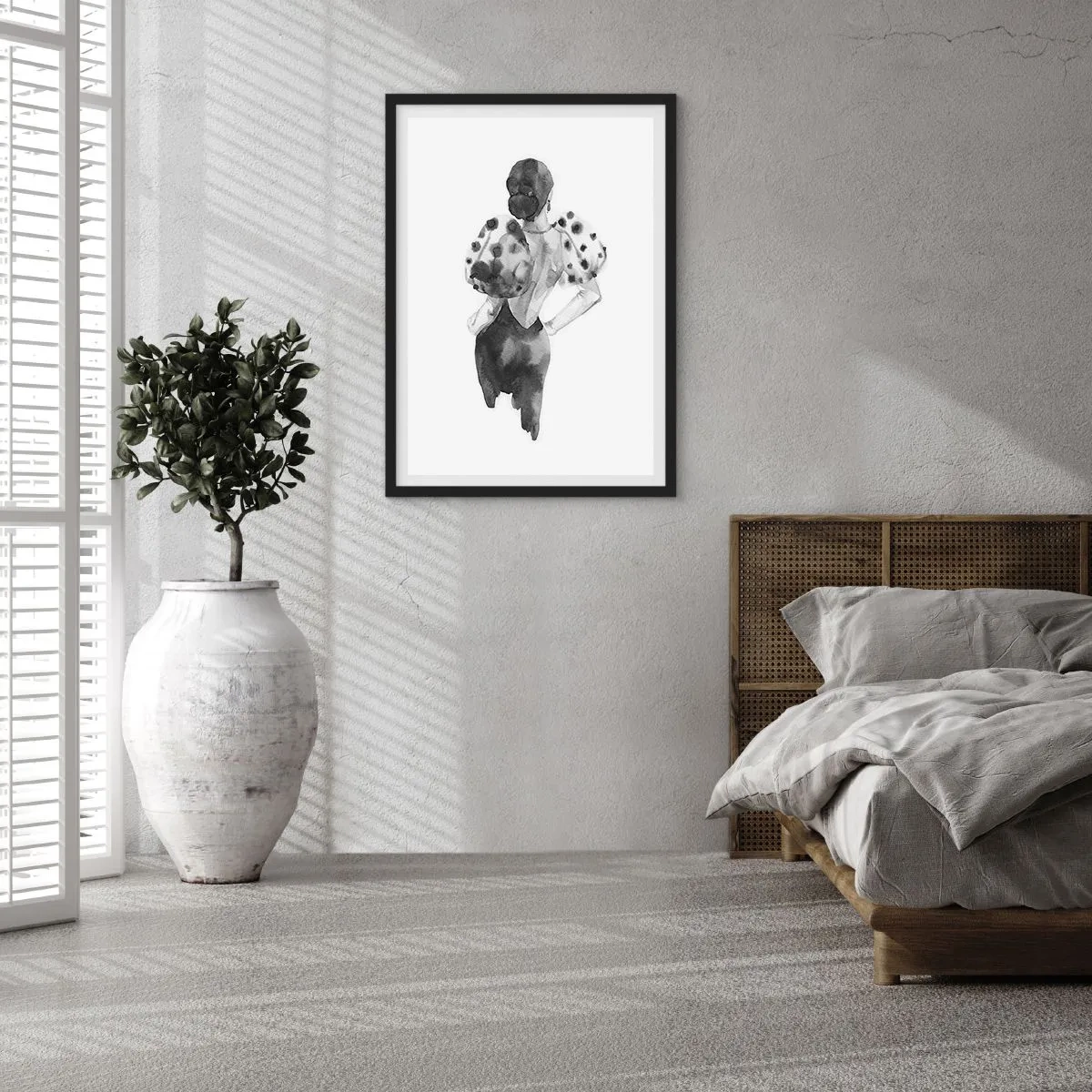 Affisch i svart ram - Snygg silhuett av en kvinna i svart med en elegant accent - 50x70cm - Hon passerade nära mig - Modern väggdekoration för vardagsrum och sovrum ARTTOR