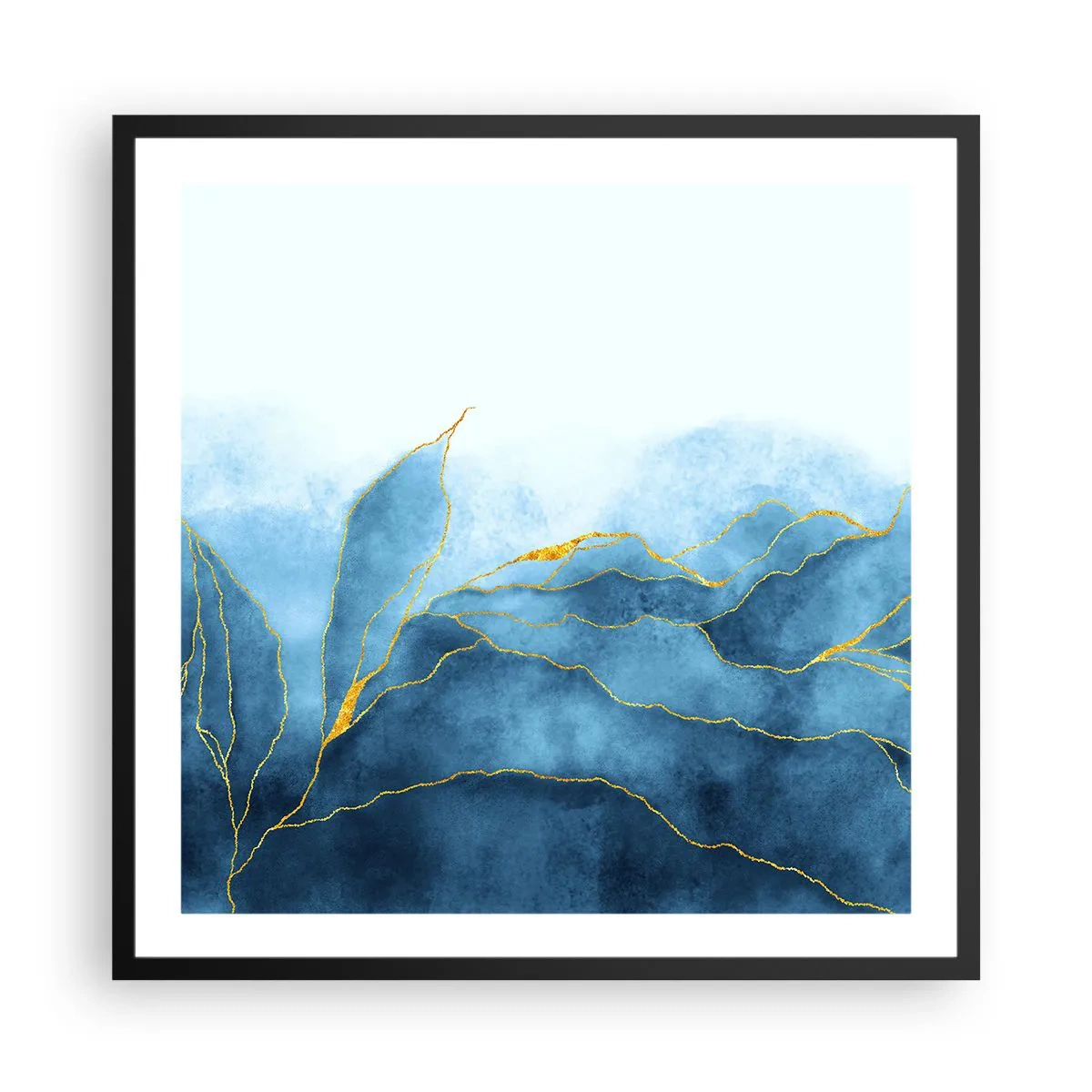 Affisch i svart ram - Blått i guld - 60x60 cm