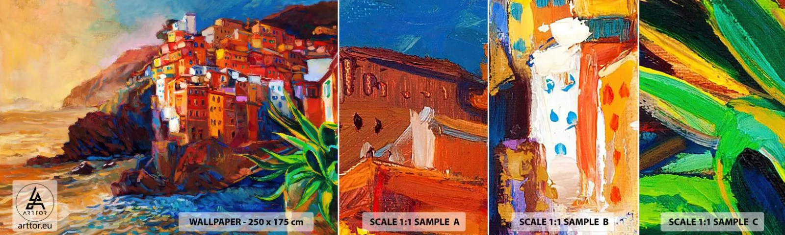 Provbit av självhäftande fototapet Deluxe Sticker - Italiensk stämning - Landskap, Arkitektur, Havskusten - 100x30 cm