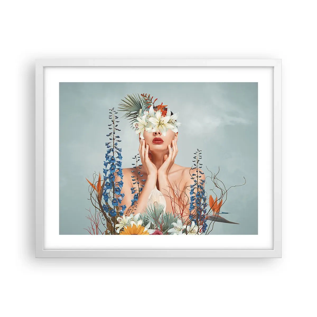 Affisch i vit ram - Kvinna - blomma - 50x40 cm
