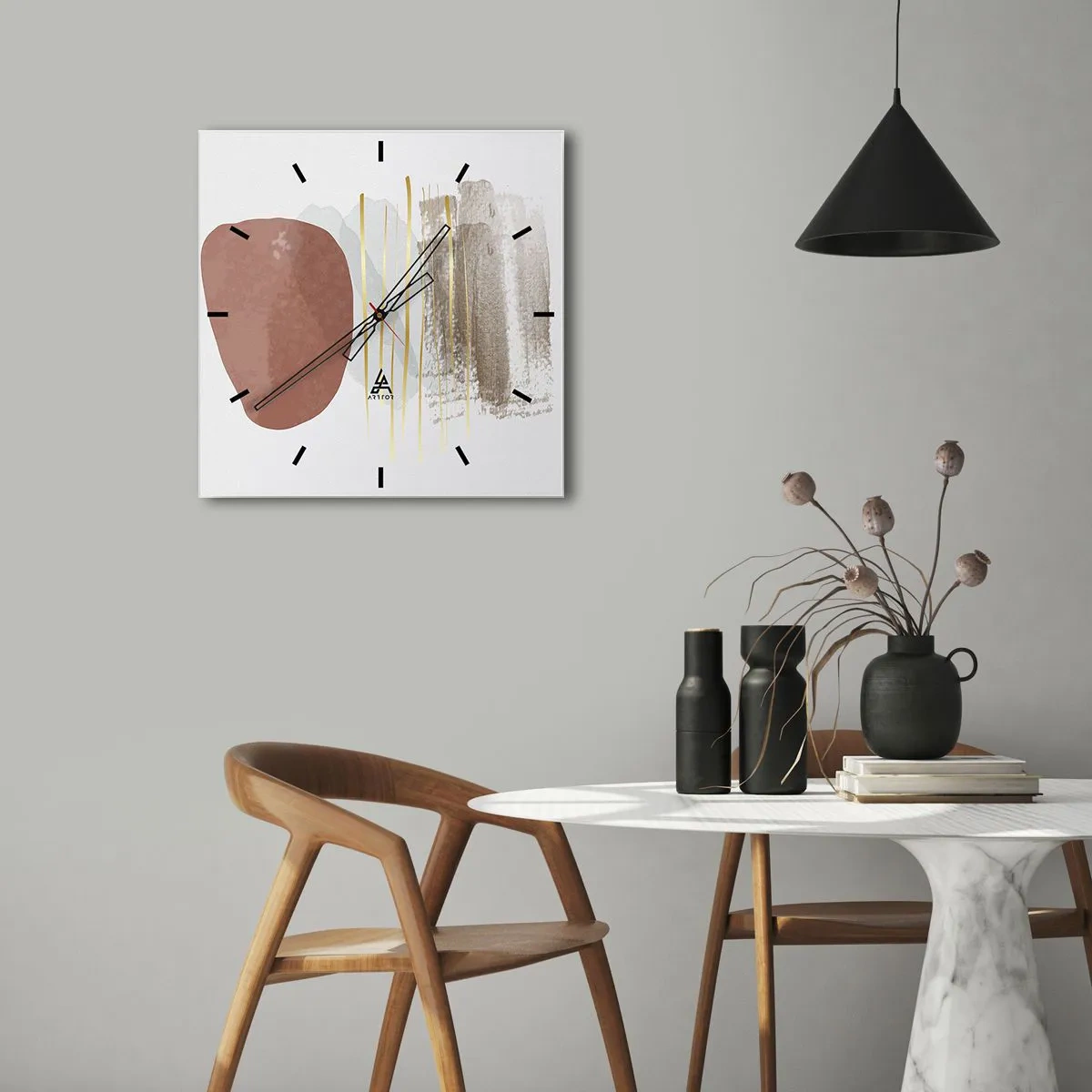 Väggklocka - Klocka på glas - Abstrakt pelargång - 40x40 cm