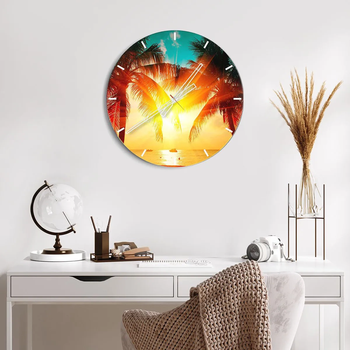 Väggklocka - Klocka på glas - Exotisk par - 30x30 cm
