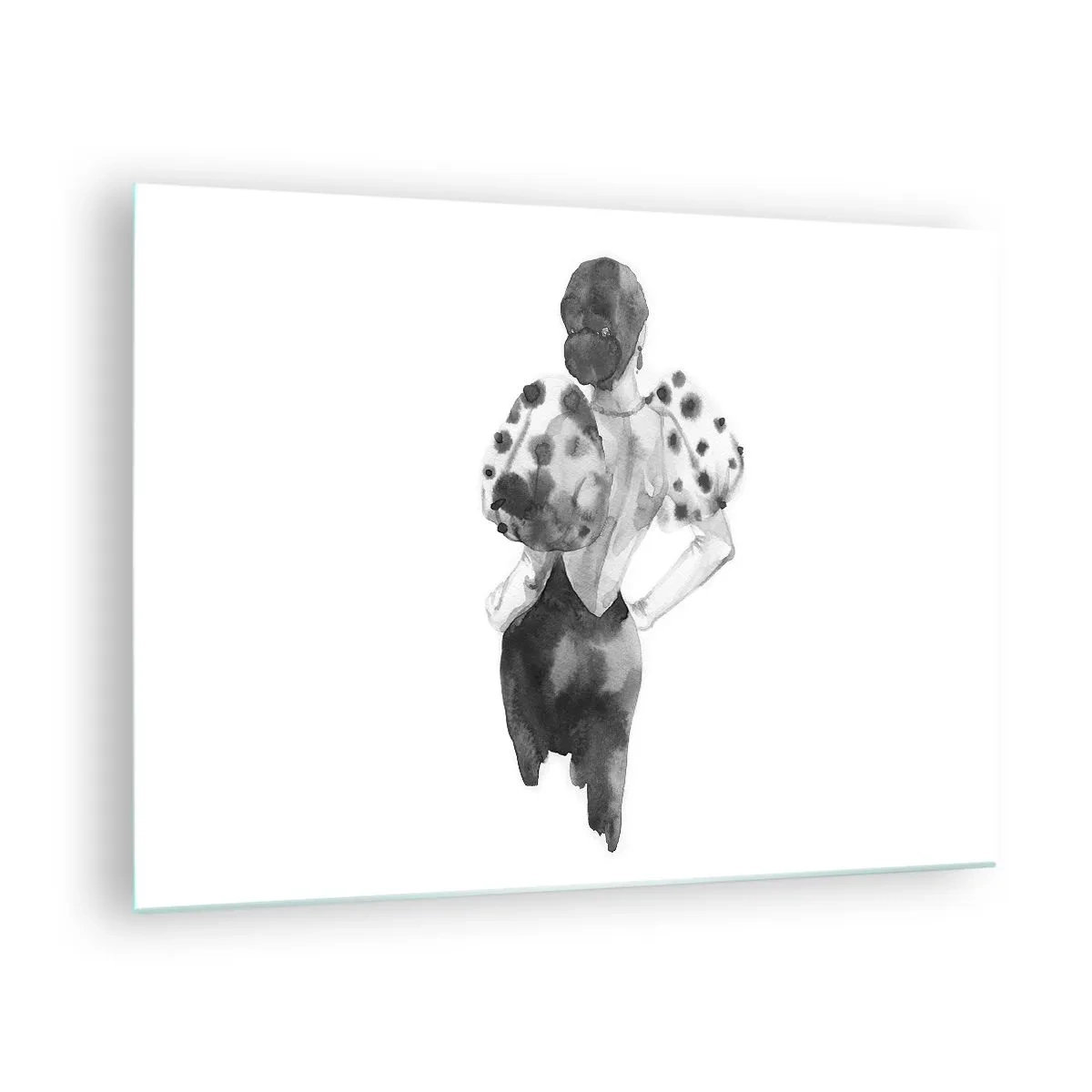 Glastavla - Bild på glas - Svartvit silhuett av en kvinna i en elegant outfit - 70x50cm - Hon passerade nära mig - Modern väggdekoration för vardagsrum och sovrum ARTTOR