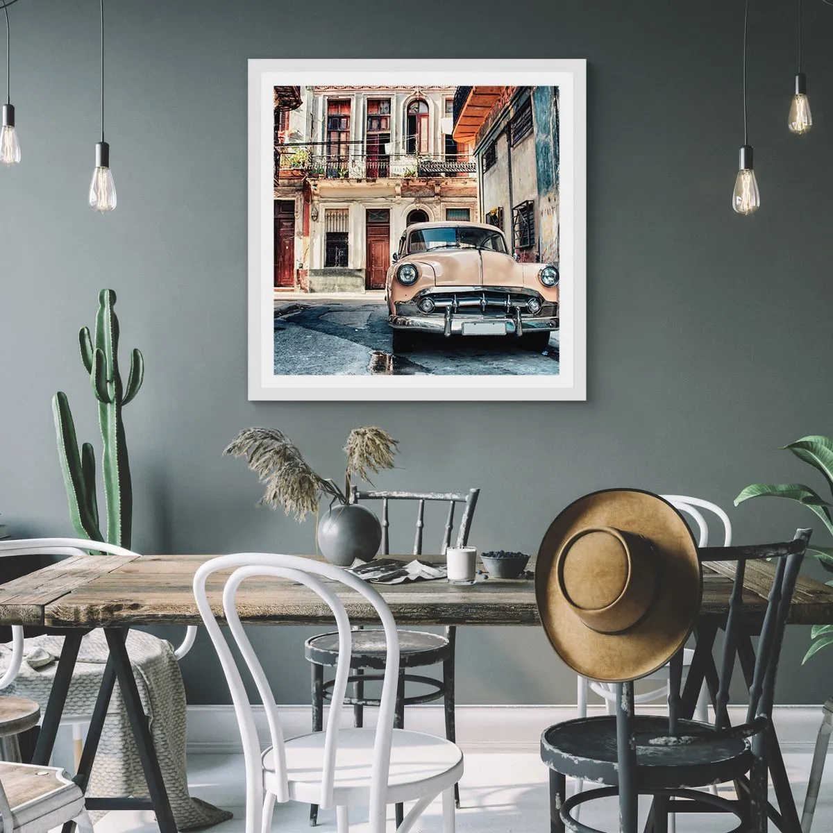 Affisch i vit ram - Siesta i Havana - 50x50 cm