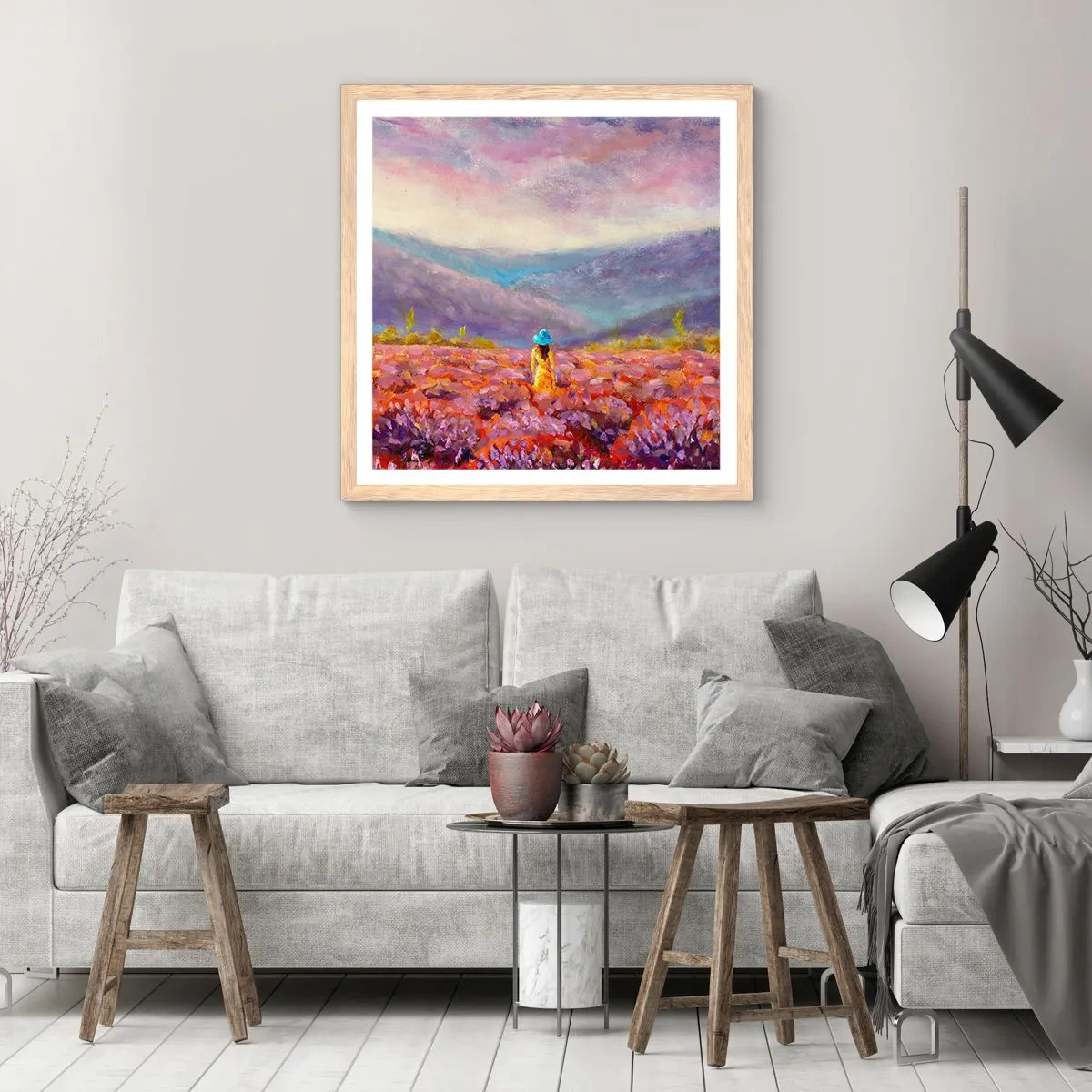 Affisch i ram av ljusek - I lavendelsvärld - 40x40 cm