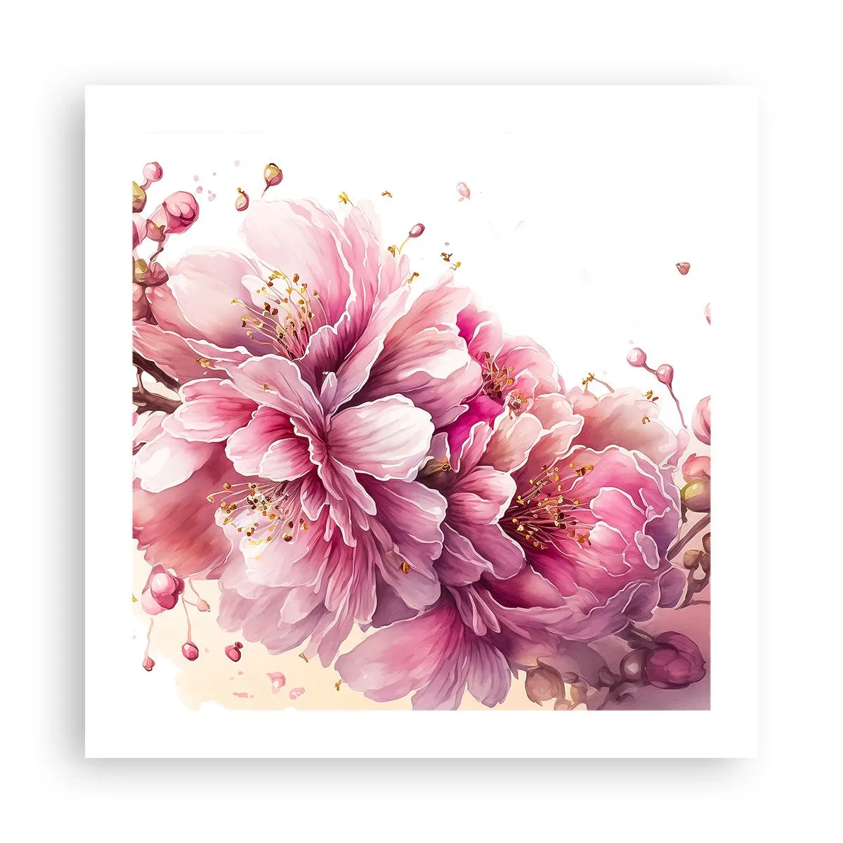 Affisch - Blommande körsbärsblomma - 50x50 cm