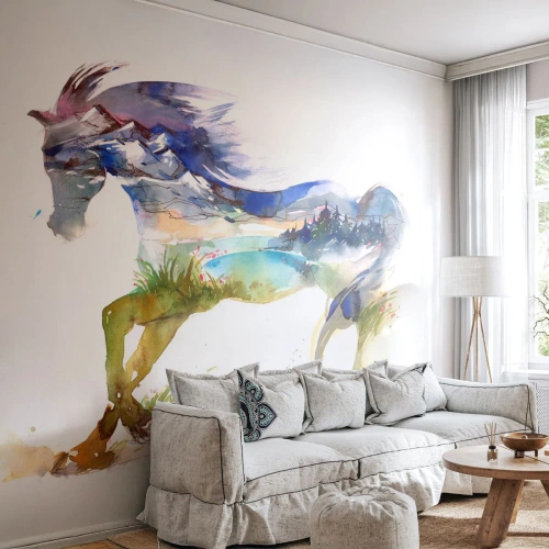 Fototapet Premium Sand - Från ängen till himlen - Häst, Abstraktion, Landskap - 350x256 cm