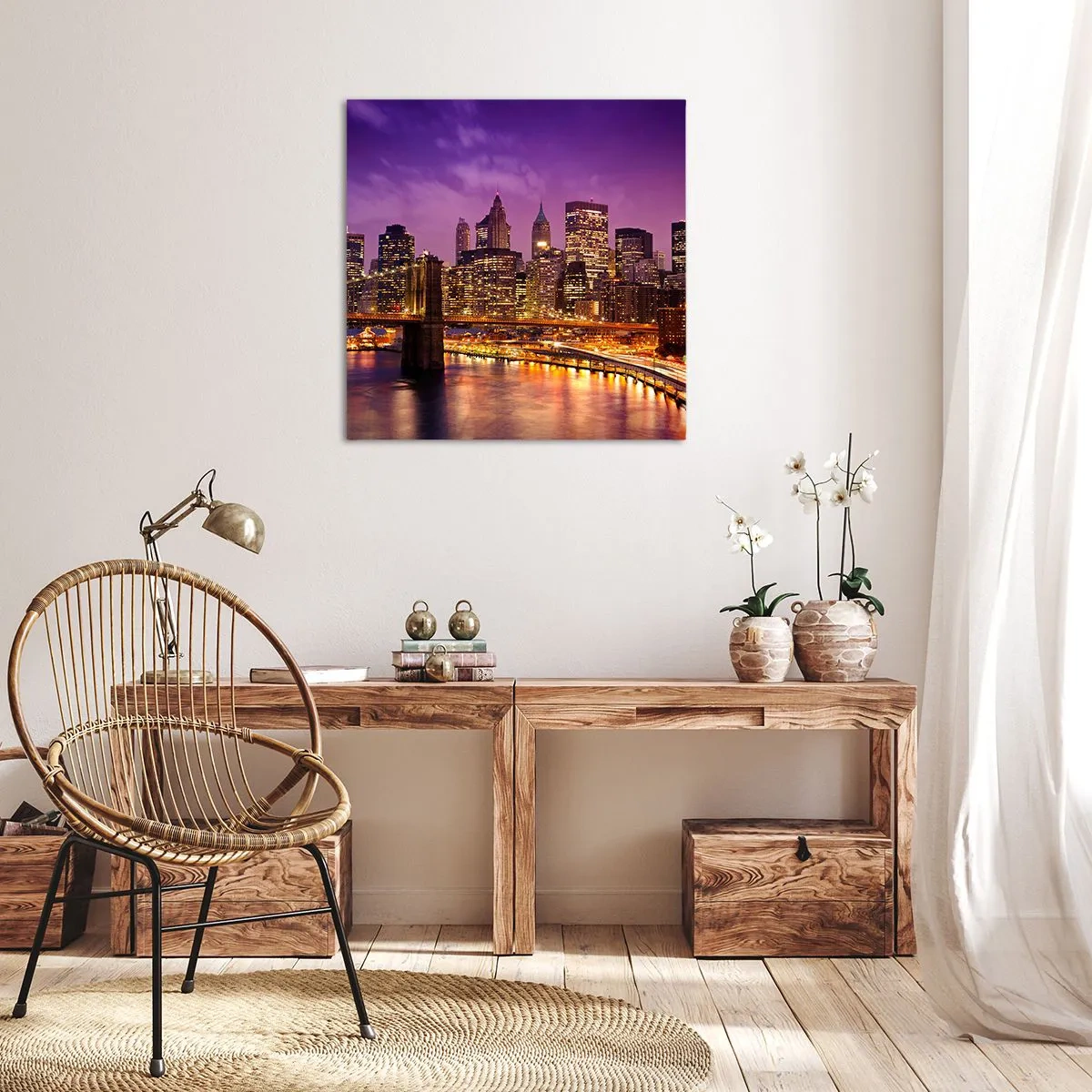 Canvastavla - Bild på duk - Manhattan i violett och guld - 40x40 cm