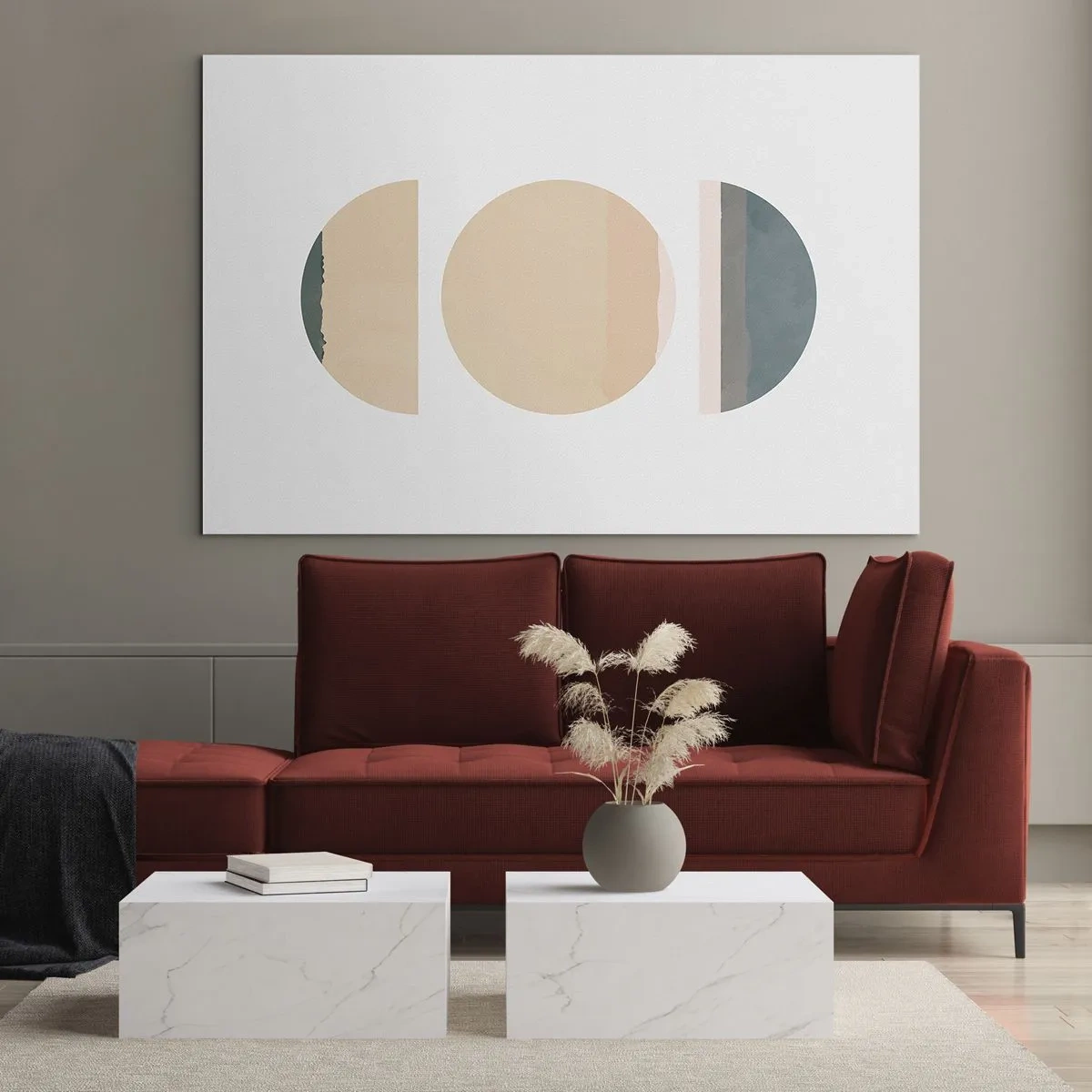 Glastavla - Bild på glas - Minimalistiska geometriska mönster i pastellfärger - 70x50cm - Hjul efter hjul - Modern väggdekoration för vardagsrum och sovrum ARTTOR