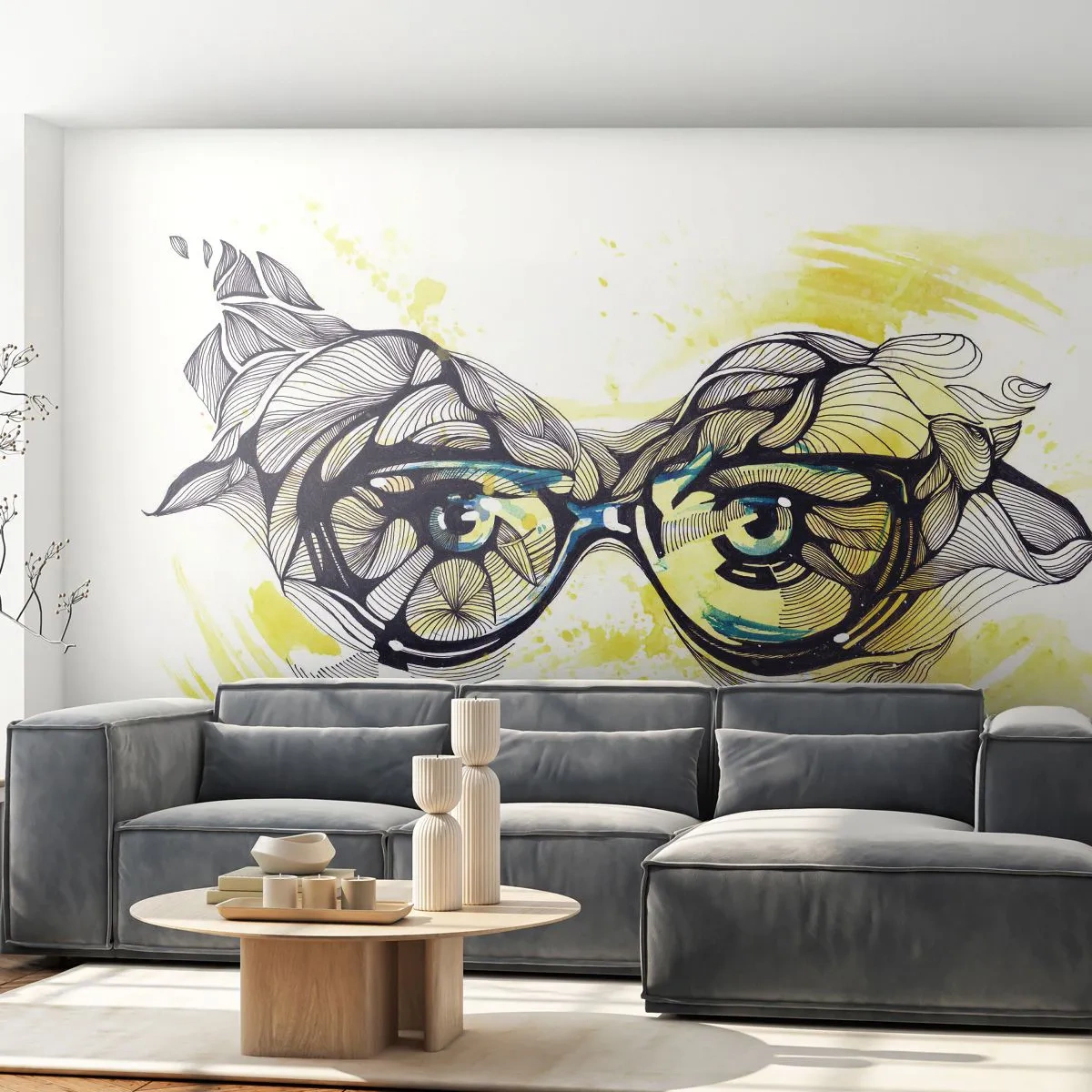 Fototapet Standard Eco - Genom blåa glasögon - Abstraktion, Kvinnors glasögon, Kvinnliga ögon - 200x140 cm