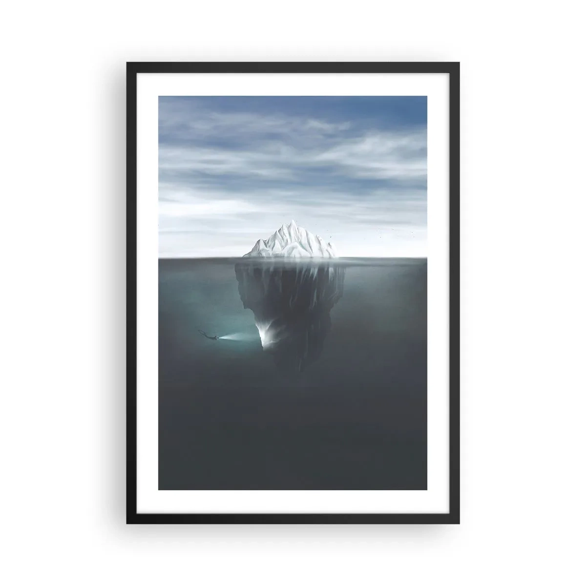 Affisch i svart ram - Ett isberg med en enorm massa gömd under vattnet - 50x70cm - Undervattensmysterium - Modern väggdekoration för vardagsrum och sovrum ARTTOR