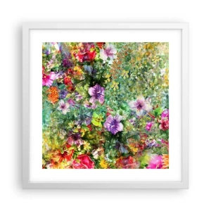 Affisch i vit ram - Ta en dopp i blommorna - 40x40 cm