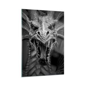 Glastavla - Bild på glas - En sagodrake i grånyans - 50x70 cm