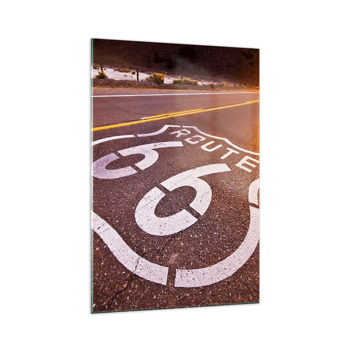 Glastavla - Bild på glas - Den kända Route 66 - 70x100 cm