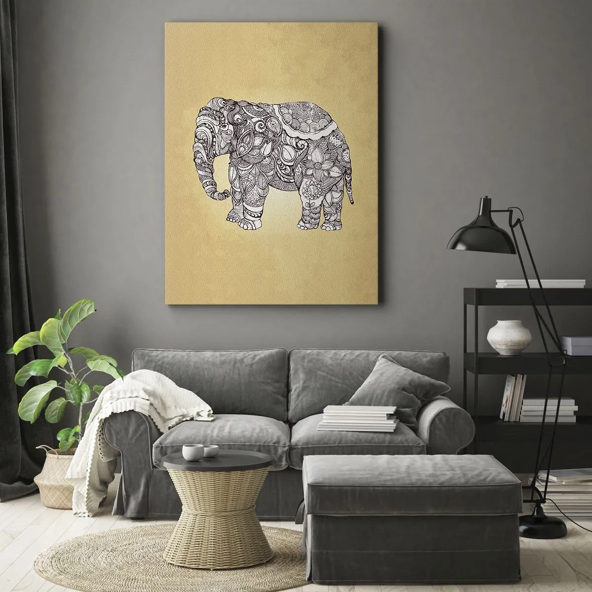 Canvastavla - Bild på duk - maskerad elefant - 45x80 cm