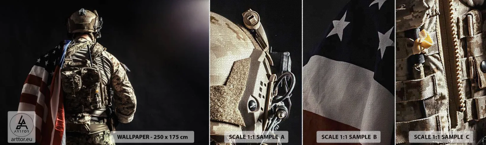Provbit av fototapet Premium Canvas - Just därför - Soldat, Amerikanska flaggan, Kommando - 100x30 cm