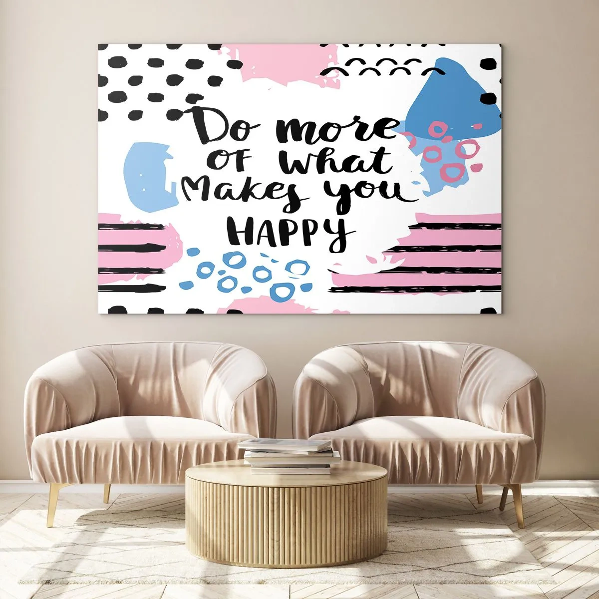 Glastavla - Bild på glas - En inspirerande inskription på en pastellfärgad bakgrund - 70x50cm - Hur man blir lycklig - Modern väggdekoration för vardagsrum och sovrum ARTTOR