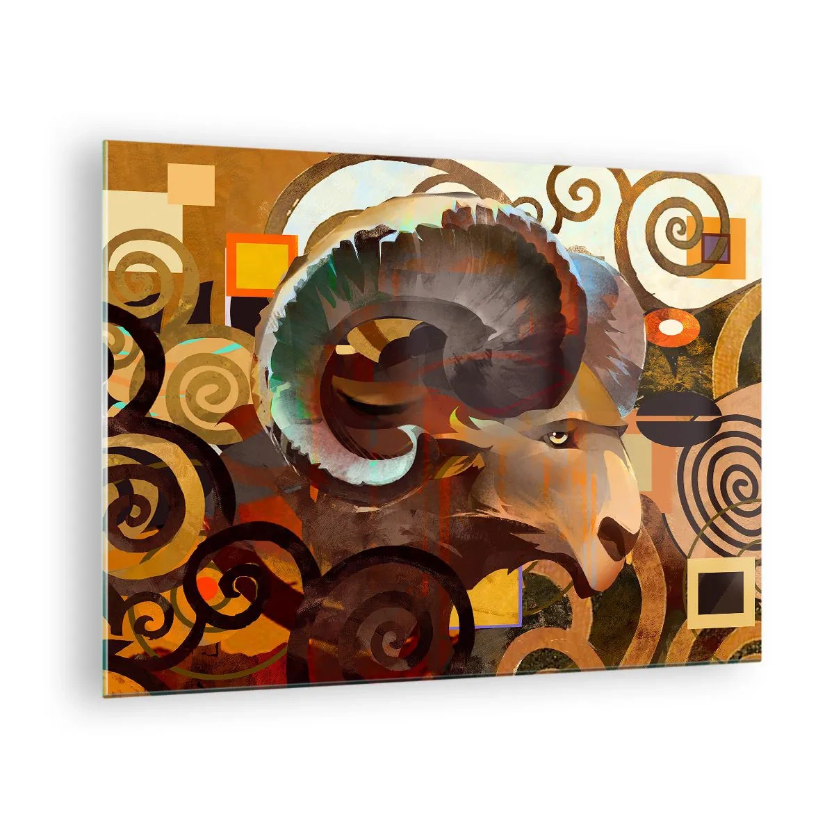 Glastavla - Bild på glas - En konstnärlig bild av en bagge i en geometrisk och spiralformad komposition. - 70x50cm - Magi - religion - ritualer - Modern väggdekoration för vardagsrum och sovrum ARTTOR