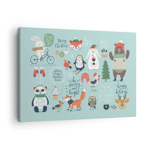 Canvastavla - Bild på duk - Julillustration av djur i vinteratmosfär - 70x50cm - Må det alltid vara jul! - Modern väggdekoration för vardagsrum och sovrum ARTTOR