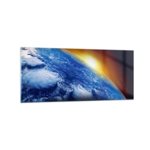 Glastavla - Bild på glas - Soluppgång över den blåa planeten - 120x50 cm