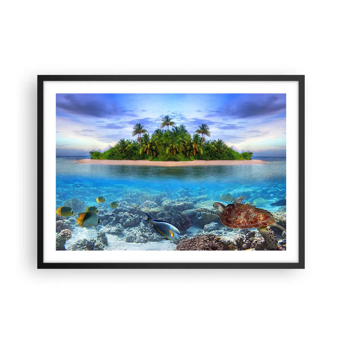 Affisch i svart ram - Himmelska ön hälsar välkommen - 70x50 cm