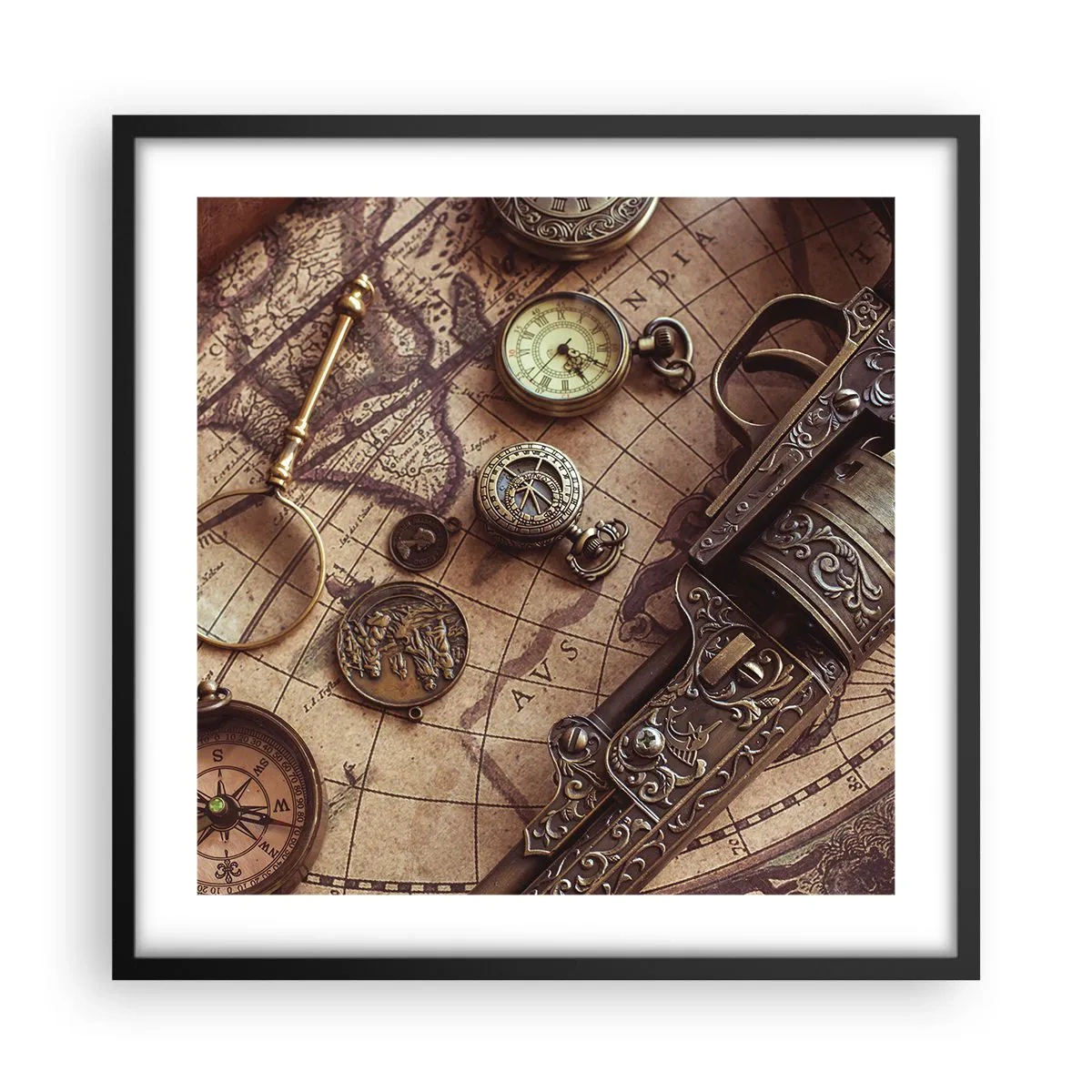 Affisch i svart ram - Äventyret kallar - 50x50 cm