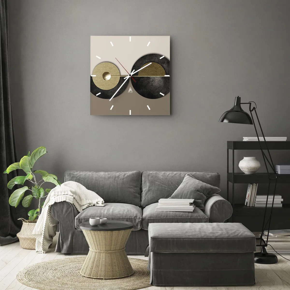 Väggklocka - Klocka på glas - Variationer runt en cirkel - 40x40 cm